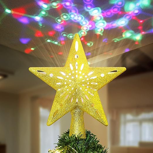 Joyin Lighted Star Christmas Tree Topper with Projector