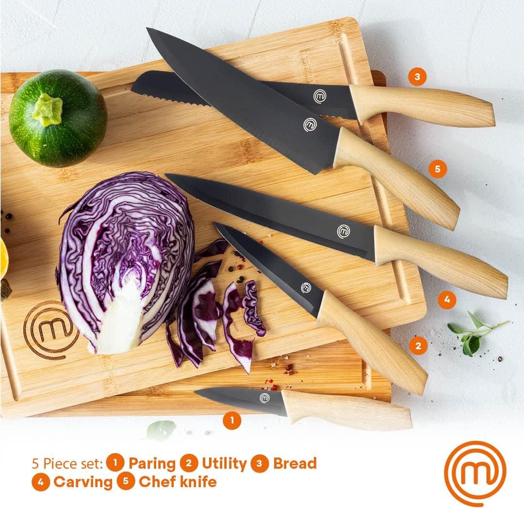 MasterChef 5pc Stainless Steel Cooking Knife Collection with Knife Block