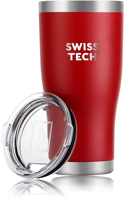 SWISS+TECH 20 oz Tumbler, Stainless Double Wall Vacuum Insulated Tumbler with Lid and Wide Mouth, Red