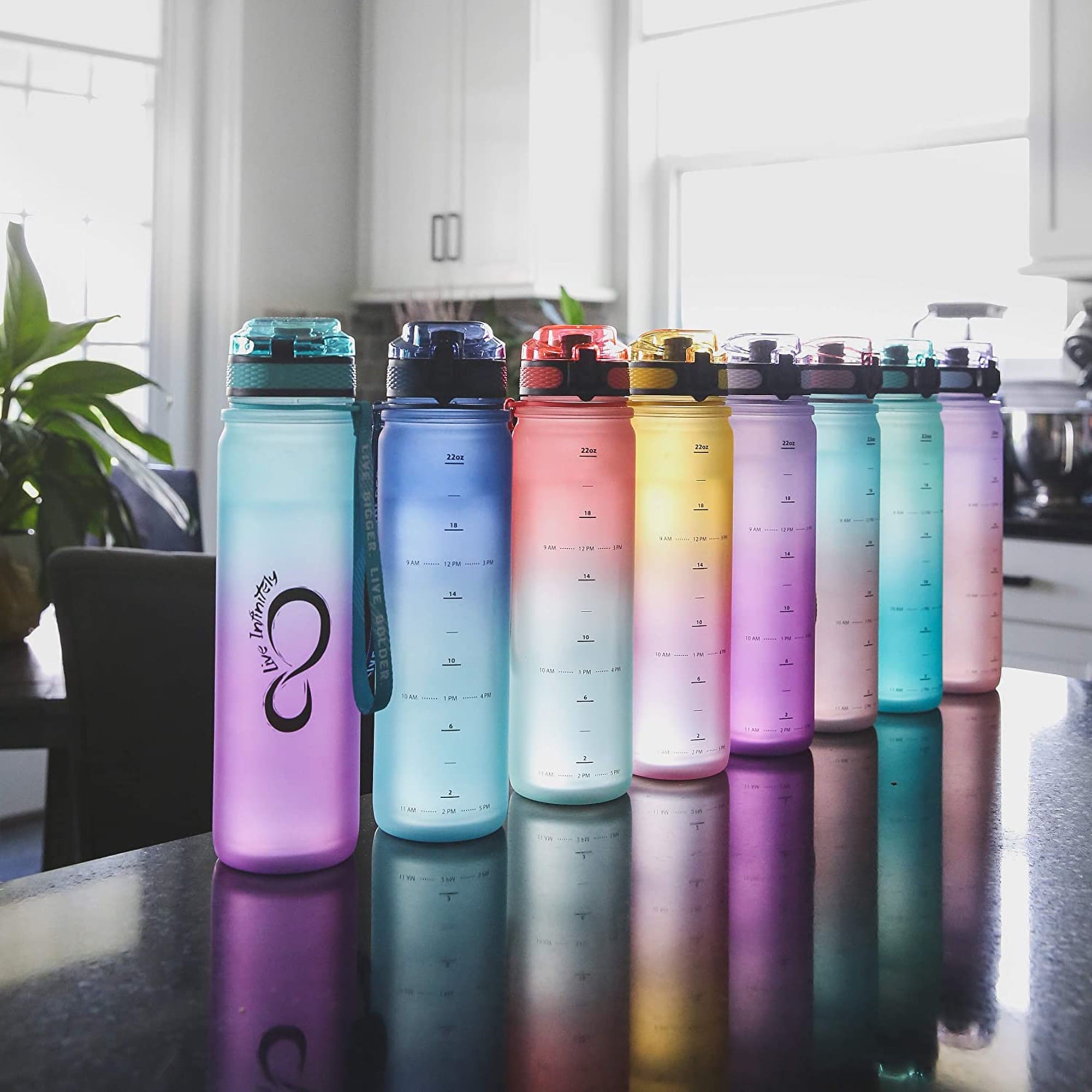 Live Infinitely Insulated Water Bottle with Time Marker BPA-Free 24oz