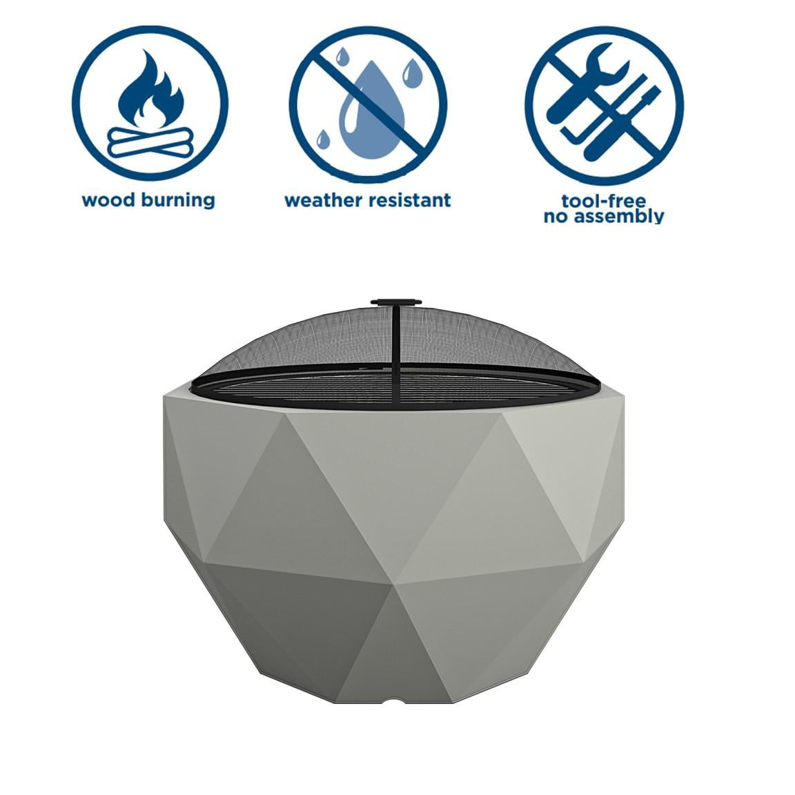 COSCO Outdoor 25" Geo Wood Burning Fire Pit with Rain Cover and Accessories, Ceramic, Gray