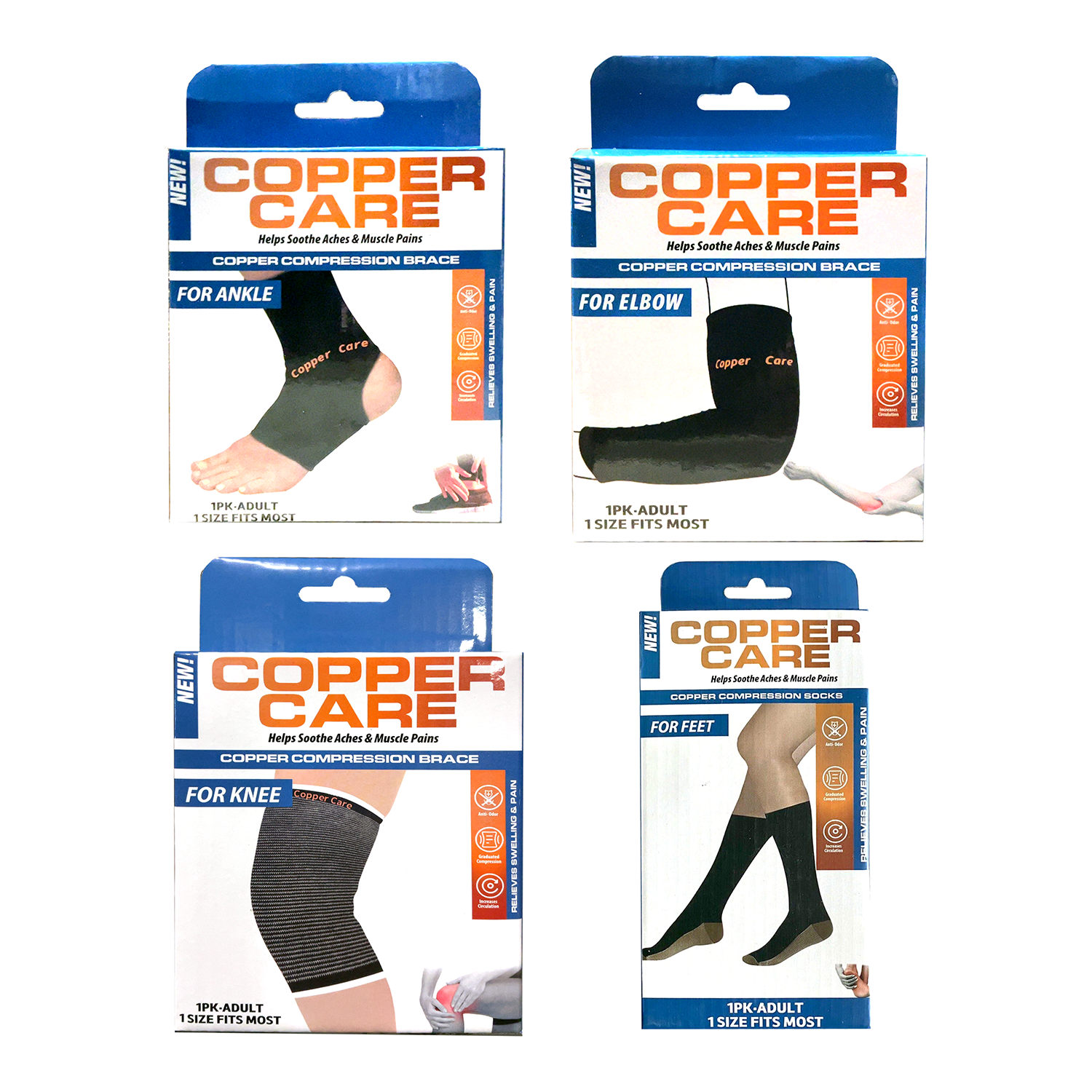 Copper Care Compression Braces for Aches & Muscles, Assorted Colors Black/Pink