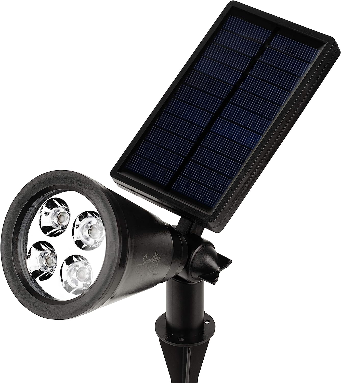 Signature Garden LED Solar Garden Spotlights (4 Pack) Super-Bright, Easy No-Wire Installation with Ground or Wall Mount Option. Auto On/Off. All-Weather/Water-Resistant