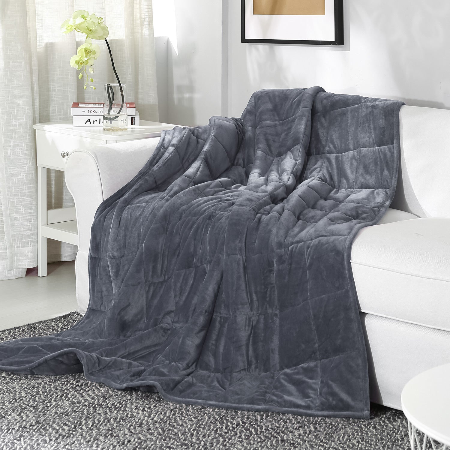 Sedona House 15lb Silky Velvet Weighted Blanket, Reversible & Machine Washable blanket, Dark Grey, 48X72 Inches