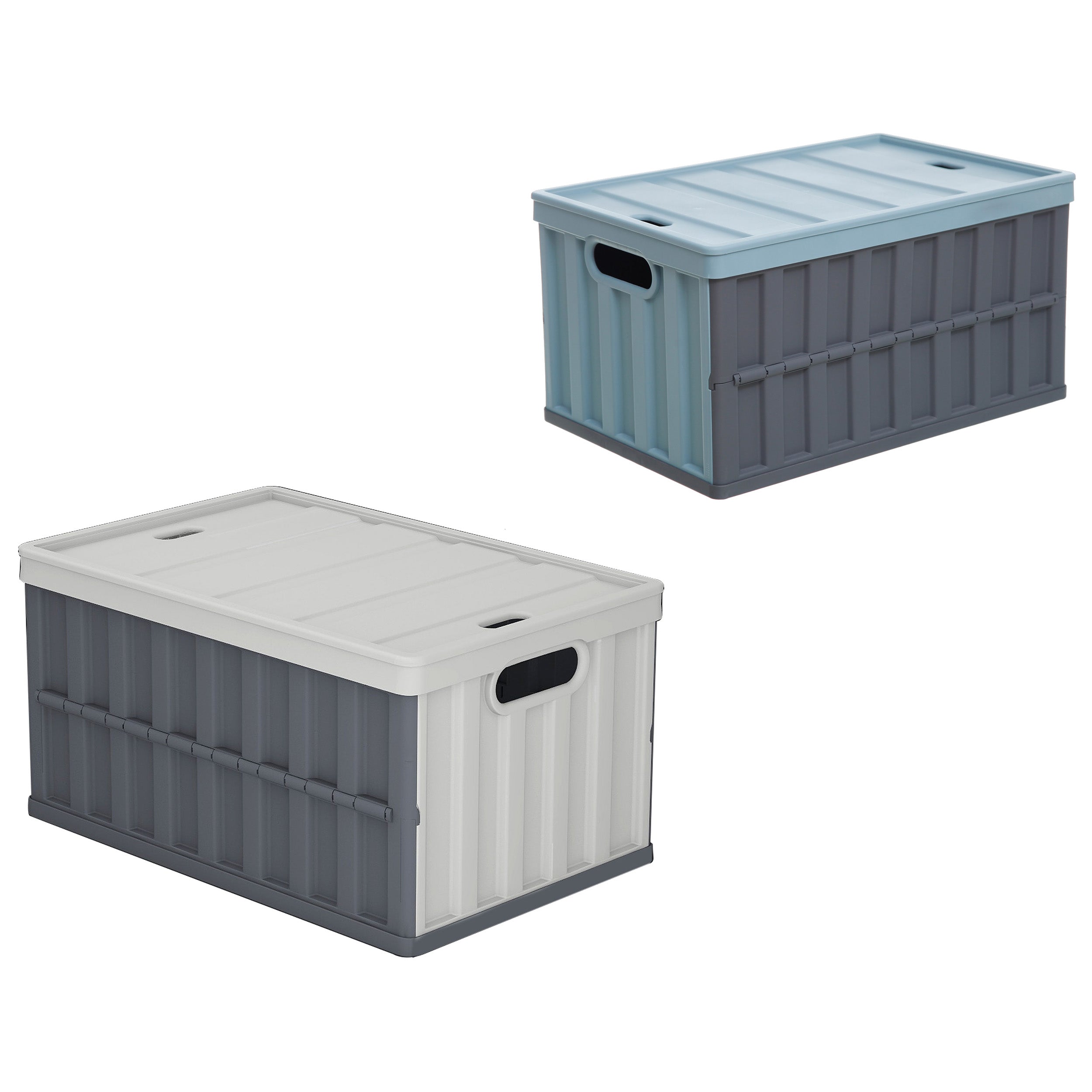 Neat-Living 64L Collapsible Storage Bin w/ Lid, Stackable with Handles, (Blue + Dark Grey)