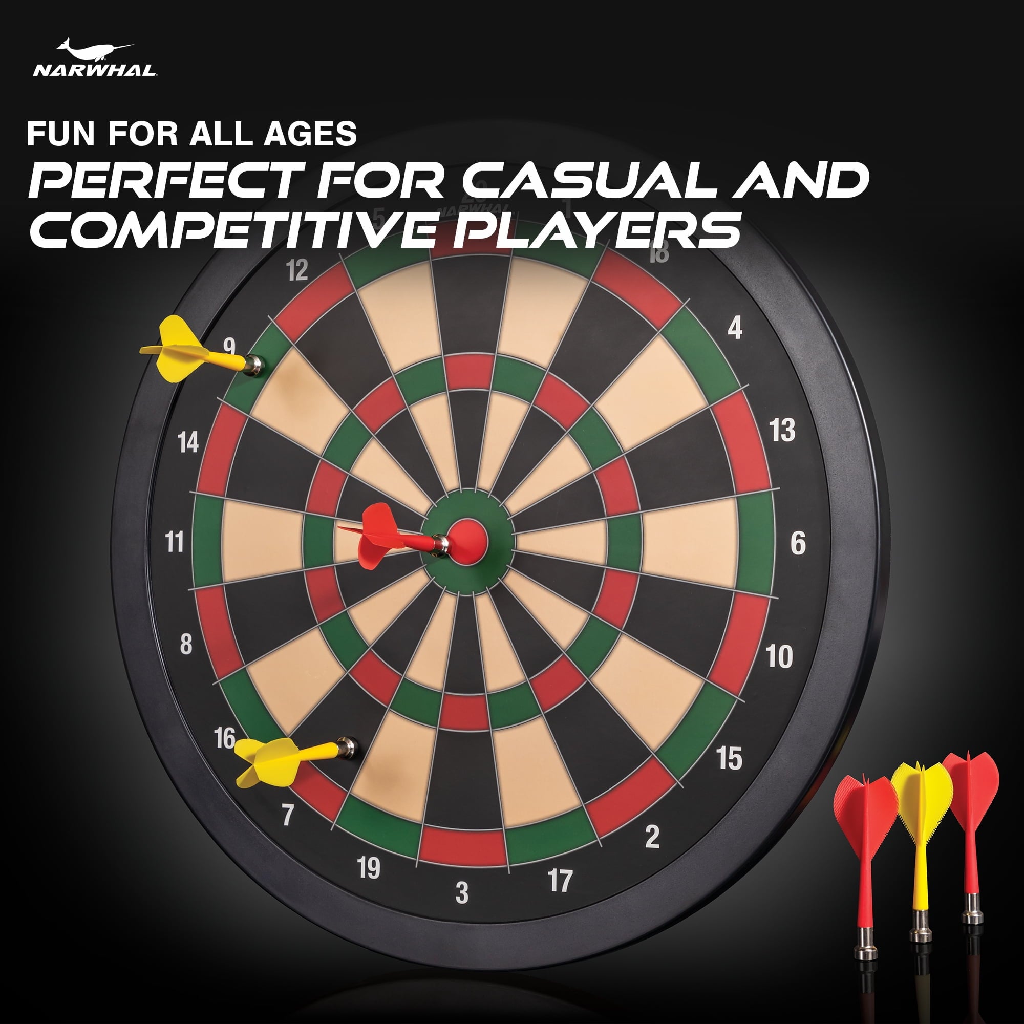 Narwhal 15.5in Easy Hang Magnetic Dartboard; Includes Six Magnetic Darts