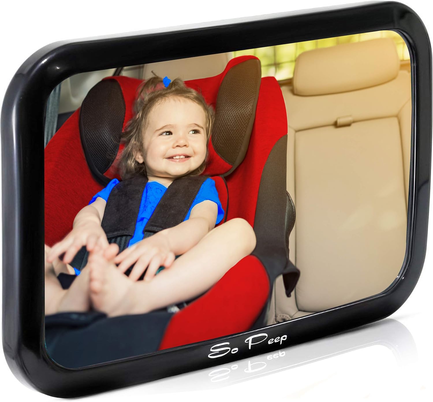 So Peep Adjustable Baby Car Mirror with Wide-Angle View and Headrest Straps for Rear-Facing Infant Car Seats