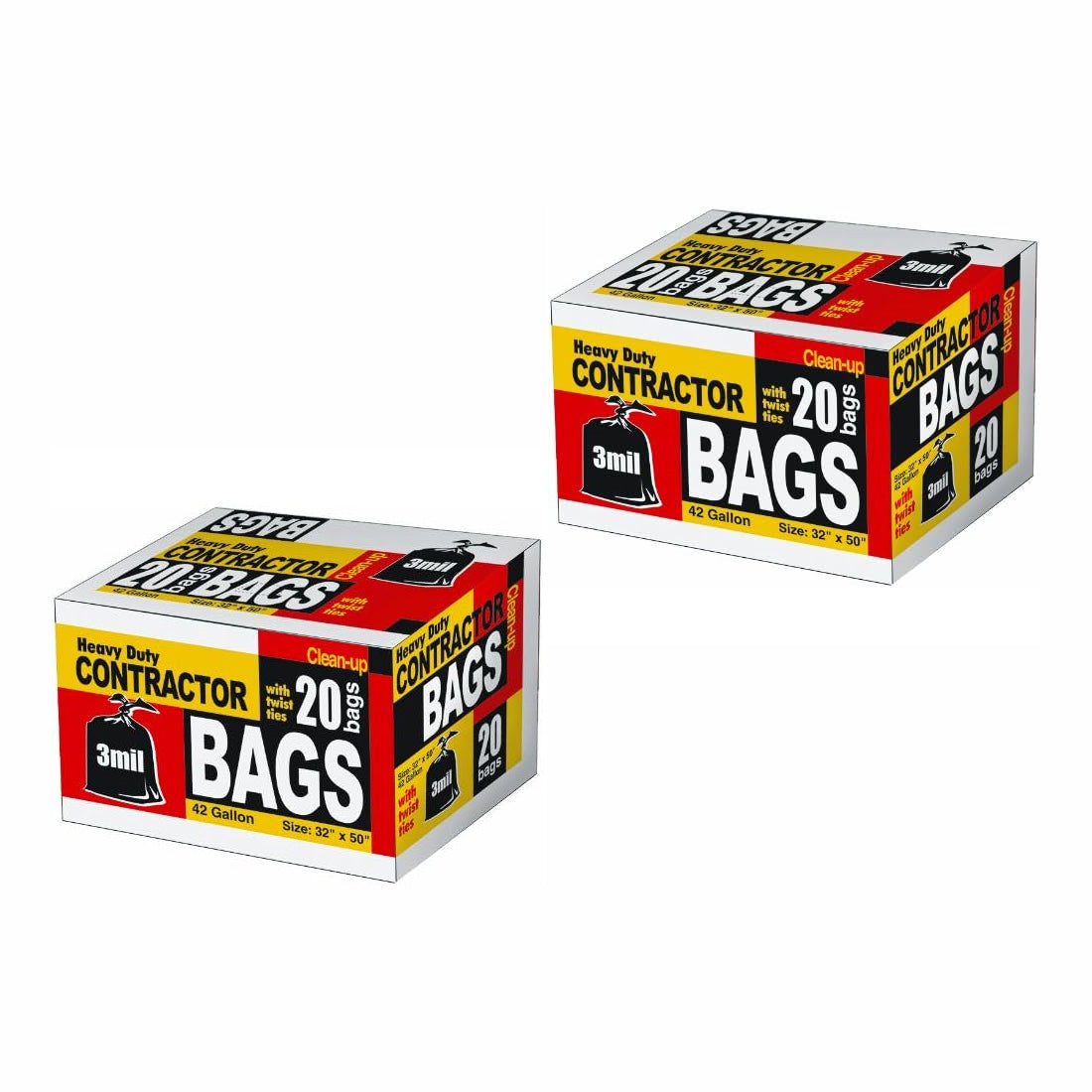 Heavy Duty Contractor 42 Gallon Trash Bags, 2 Boxes of 20