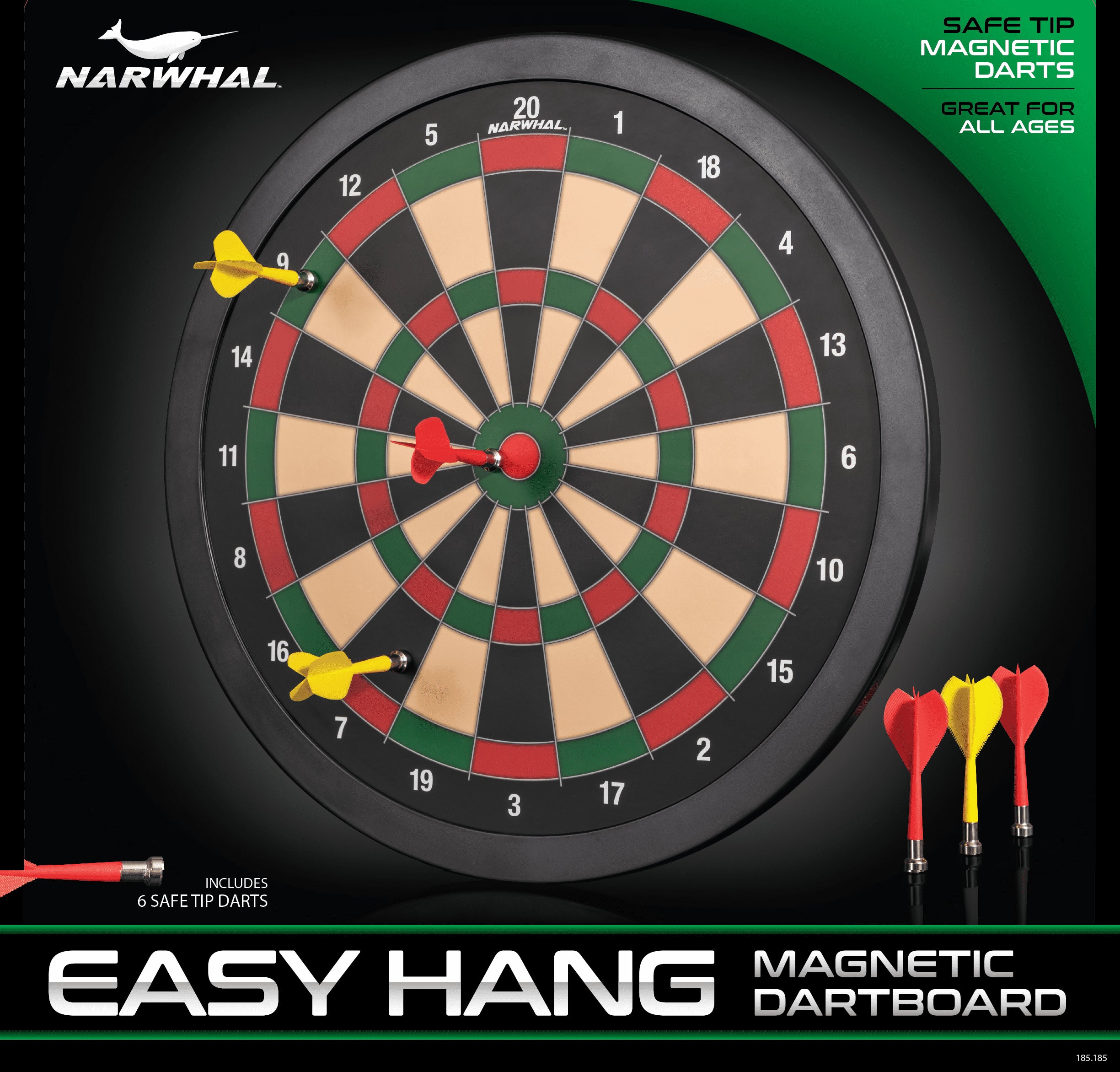 Narwhal 15.5in Easy Hang Magnetic Dartboard; Includes Six Magnetic Darts