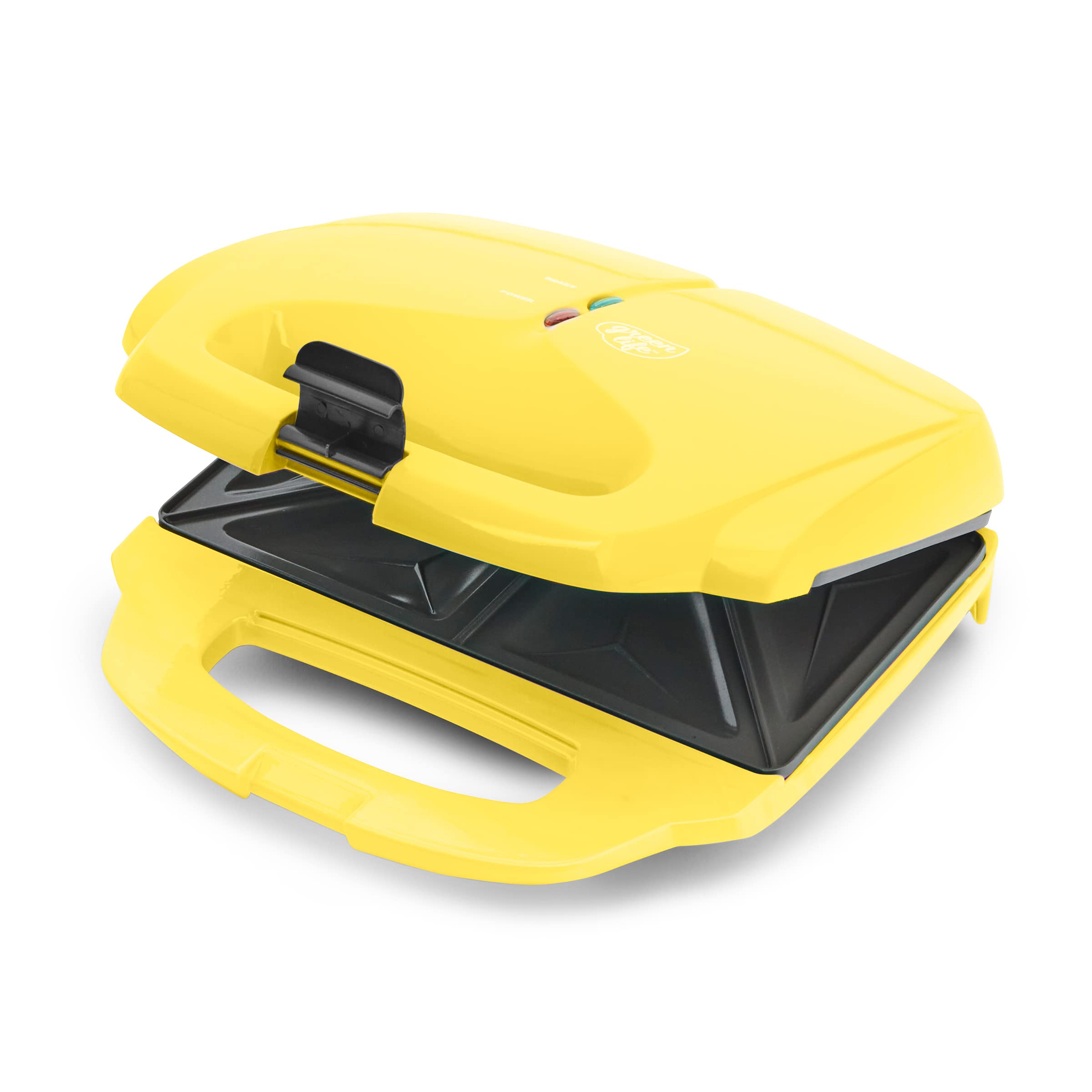 GreenLife Pro Electric Panini Press Grill and Sandwich Maker, Healthy Ceramic Nonstick Plates, Easy Indicator Light, PFAS-Free, Yellow