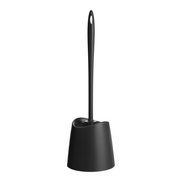 Superio Brand Modern Toilet Brush and Holder, Plastic, Black