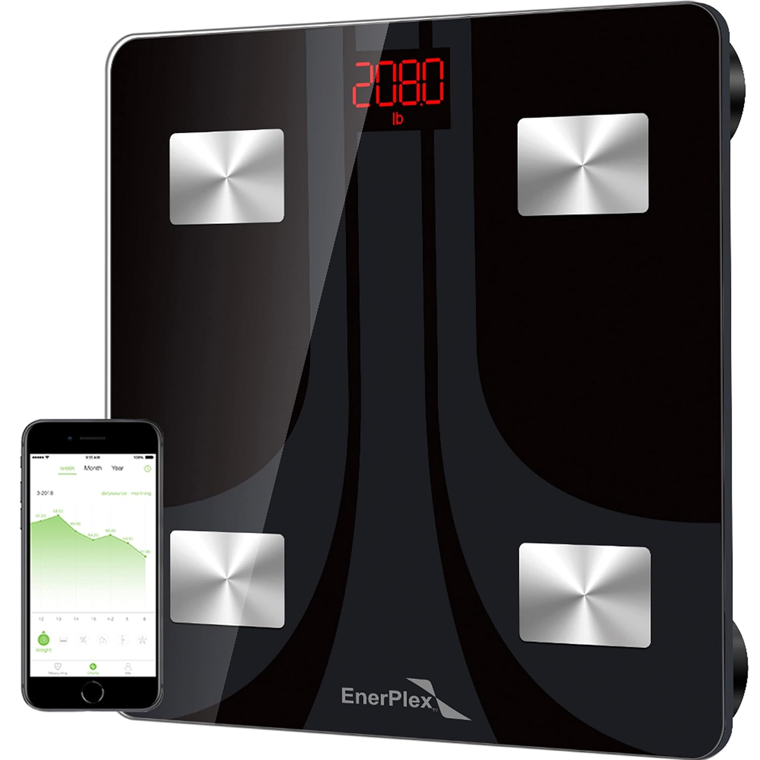 EnerPlex Scale for Body Weight - Accurate Digital BMI Bathroom and Home Scale for Weighing and Home Workout - Black