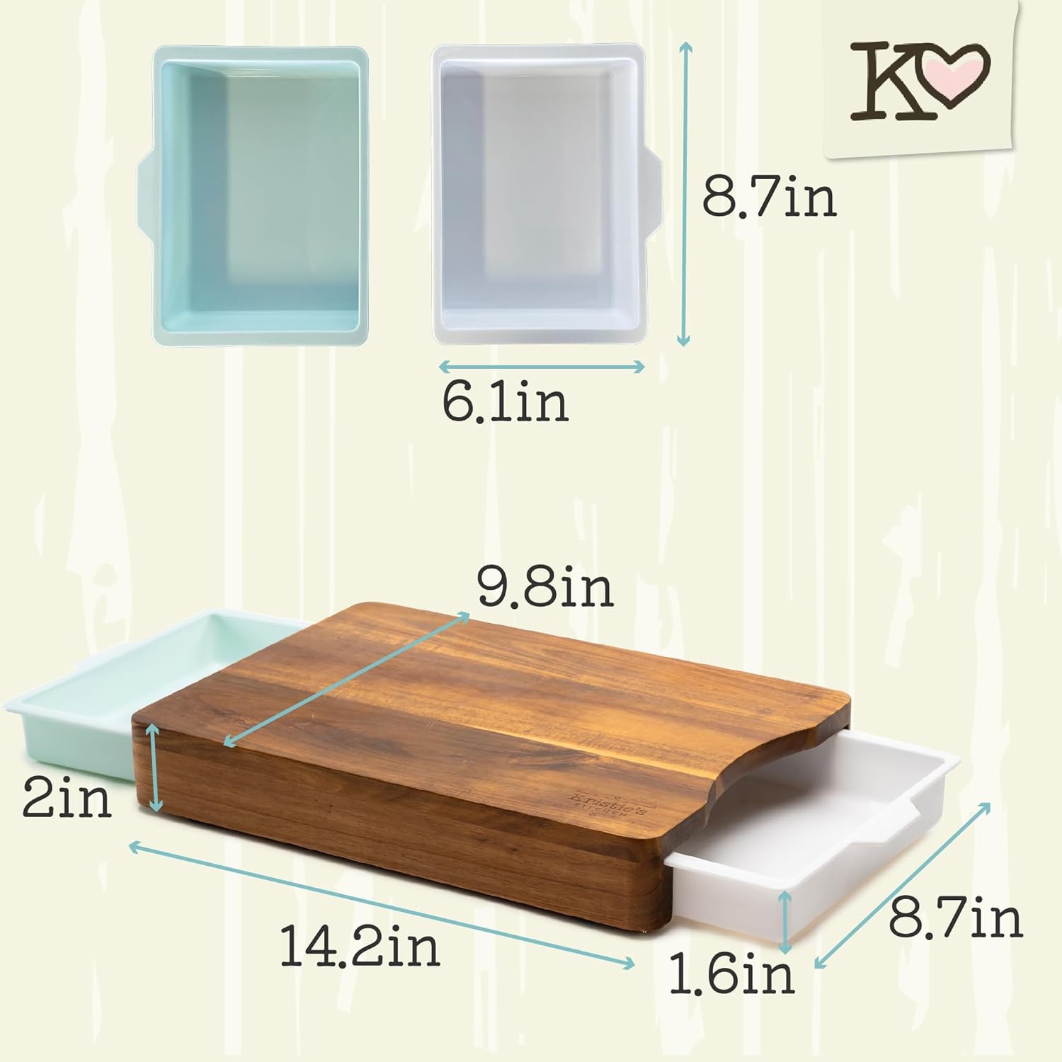 Kristie's Kitchen Wood Cutting Board Meal Prep Station With Pull Out Trays