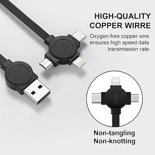 KickPower 3 in 1 Retractable Multi Fast Charging Cord with Lightning/Micro/Type C, 2 Pack