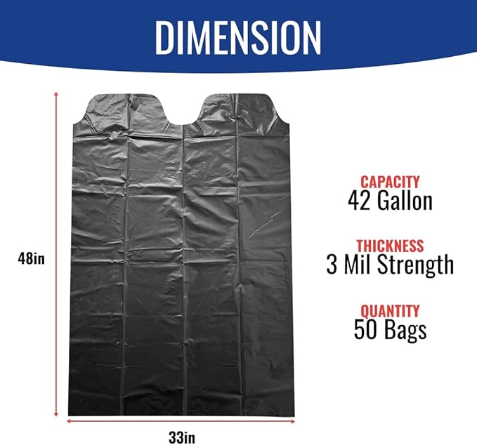 50 Count Contractor Trash Bags, 3 MIL (42 Gallon)