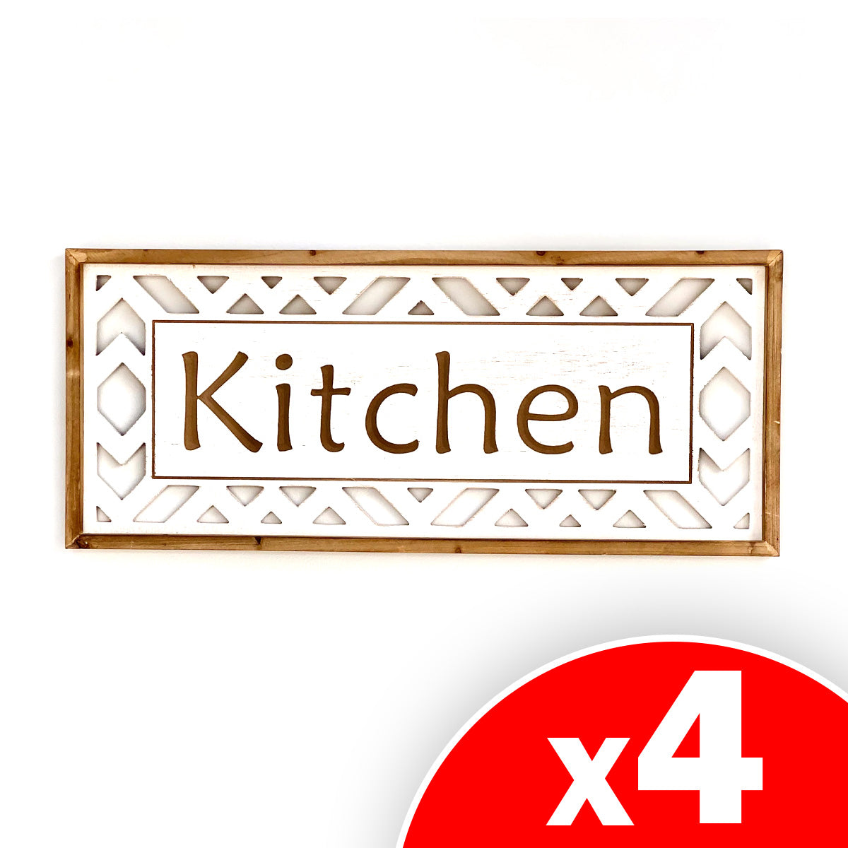 Wood Wall Art with Cutout and "Kitchen" Carved Writing, 4 Pack