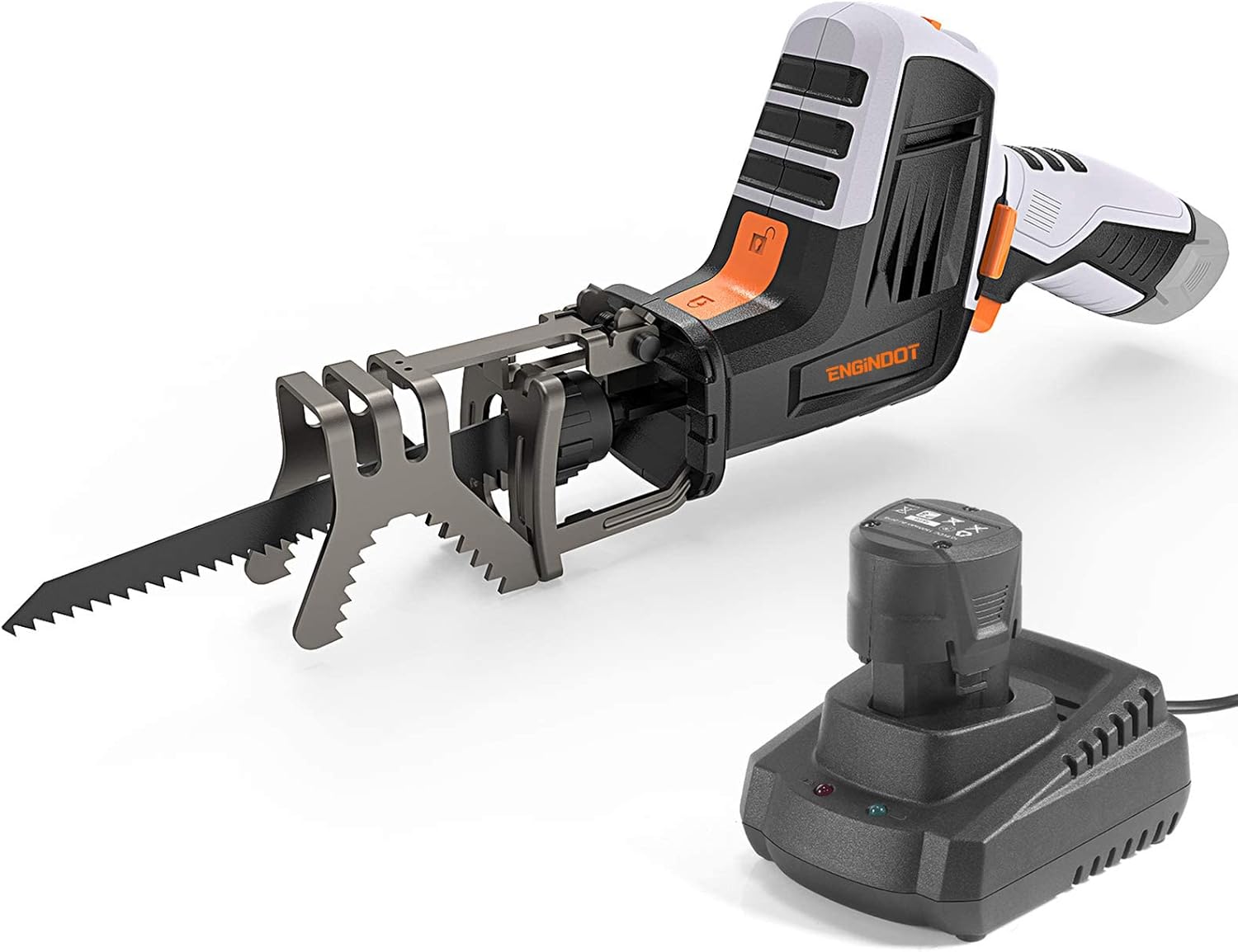 ENGINDOT 12V Cordless Reciprocating Saw with Clamping Jaw, Battery & 1 Hour Fast Charger