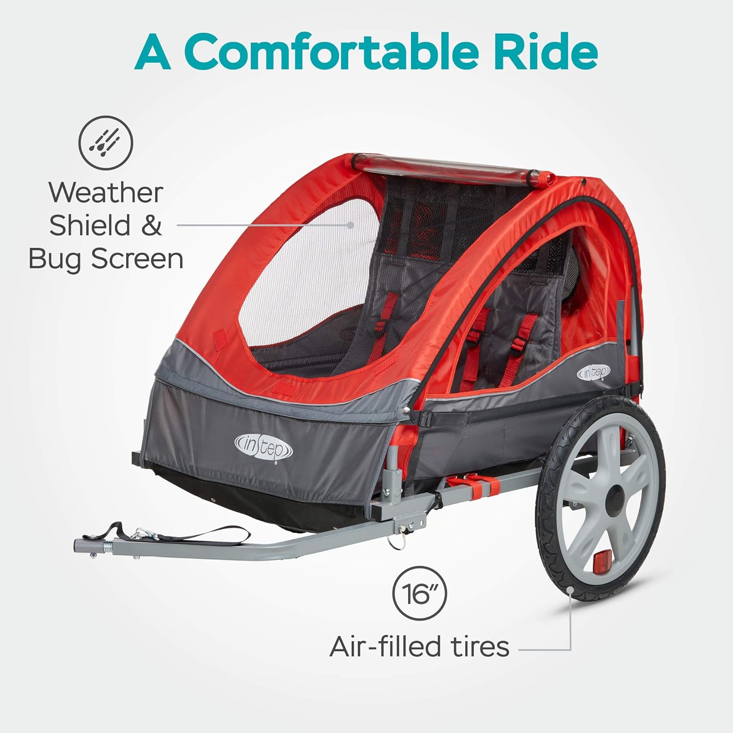 Take 2 Bike Trailer for Kids with 5-Point Harness, Folding Frame, Quick Release Wheels, Bug Screen & Weather Shield