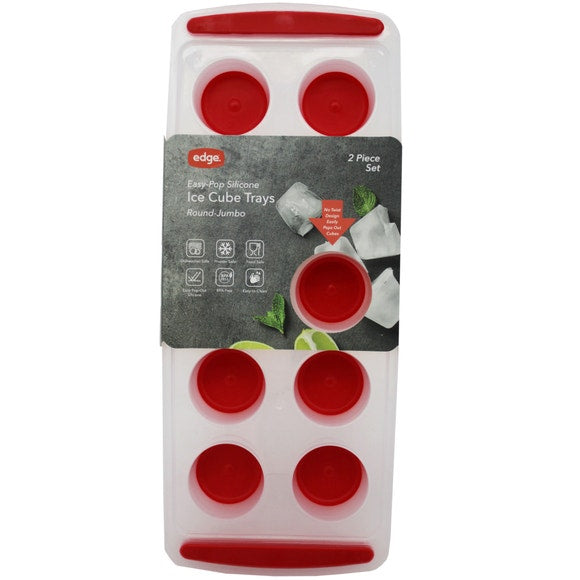 2 Pack Easy Pop Jumbo Round Silicone Ice Cube Trays, Red