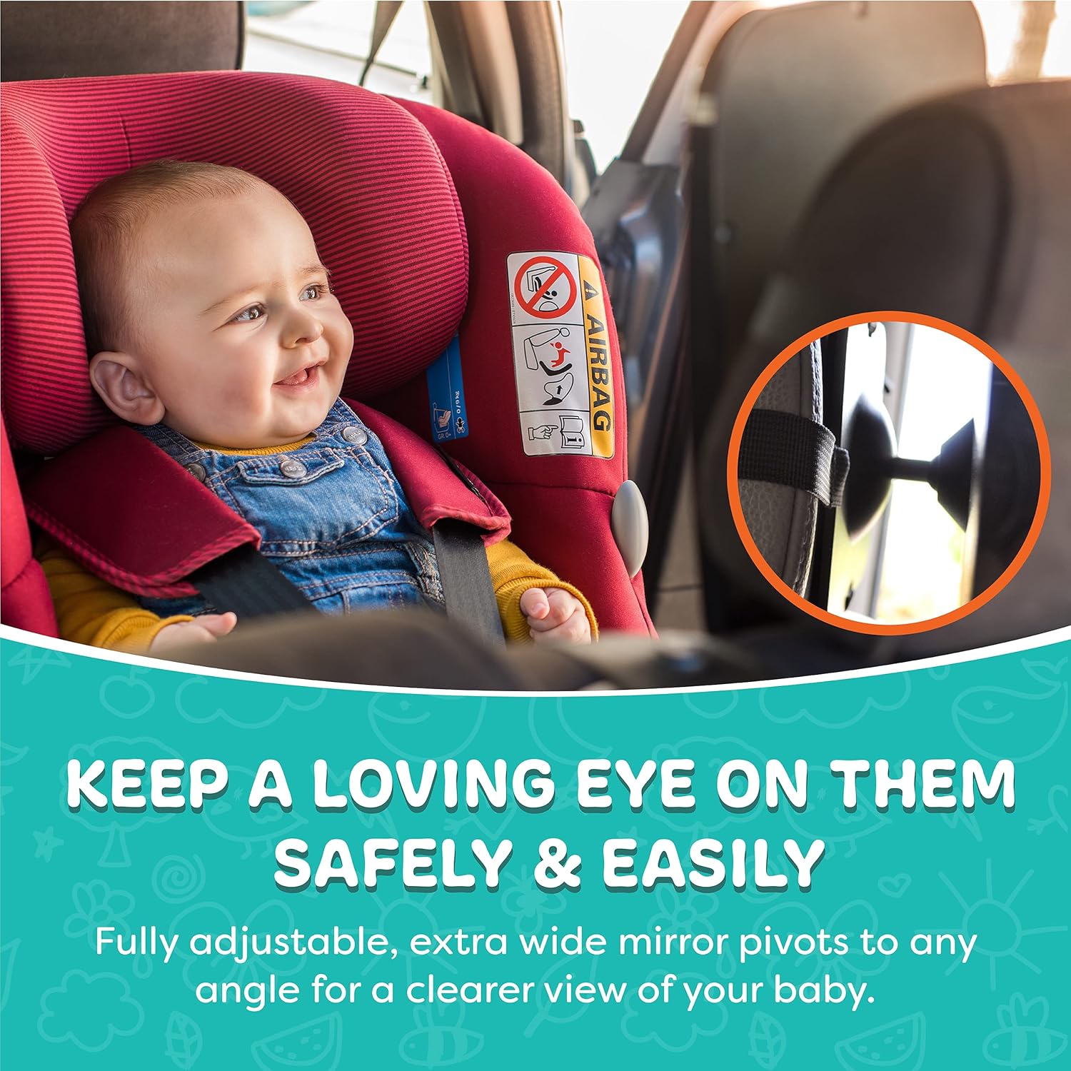 So Peep Adjustable Baby Car Mirror with Wide-Angle View and Headrest Straps for Rear-Facing Infant Car Seats