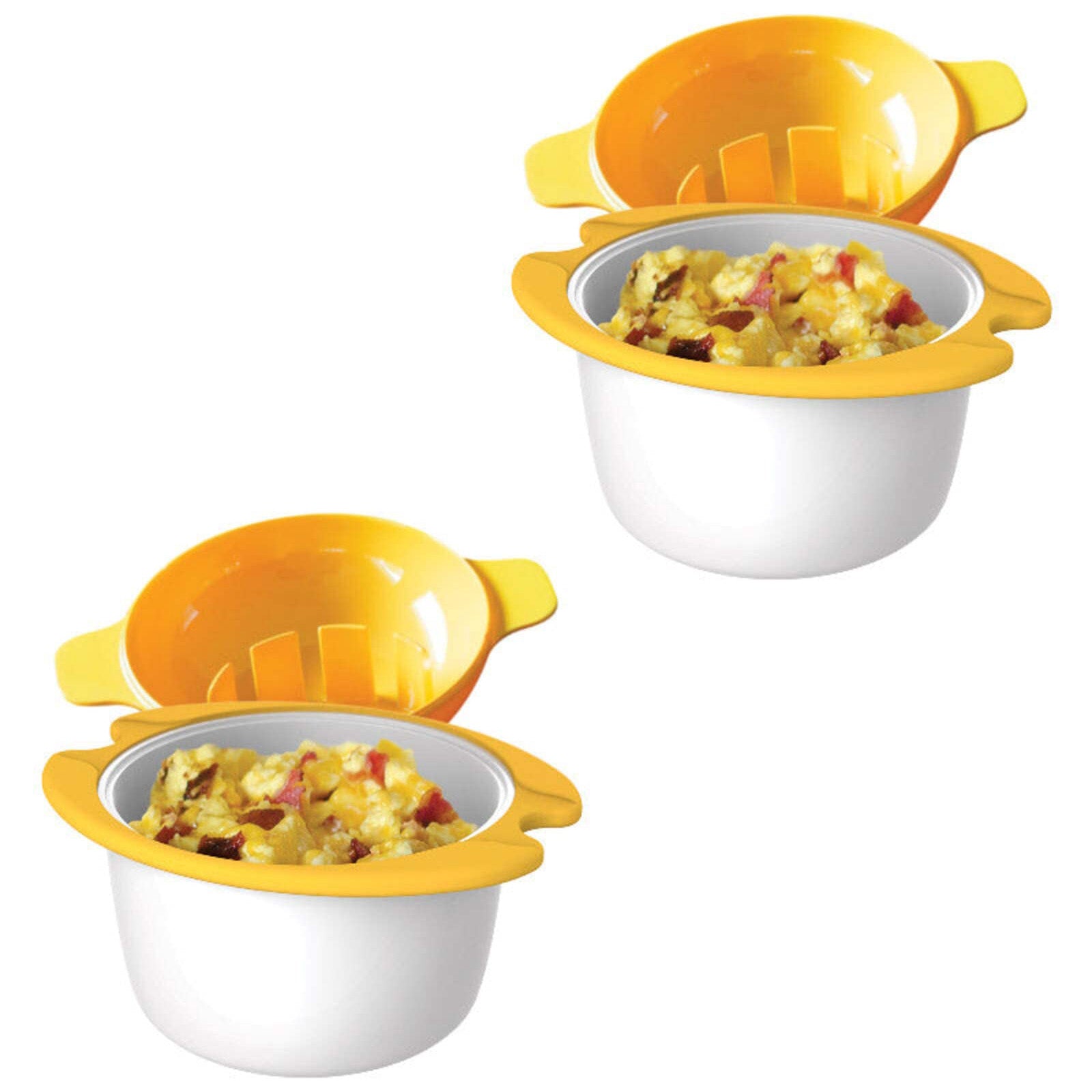 IncrediEgg Microwave Egg Cooker Poacher Scramble Omelet Eggwich Maker with Silicone Handles Yolk Separator and Shell Cracker, 2 Pack