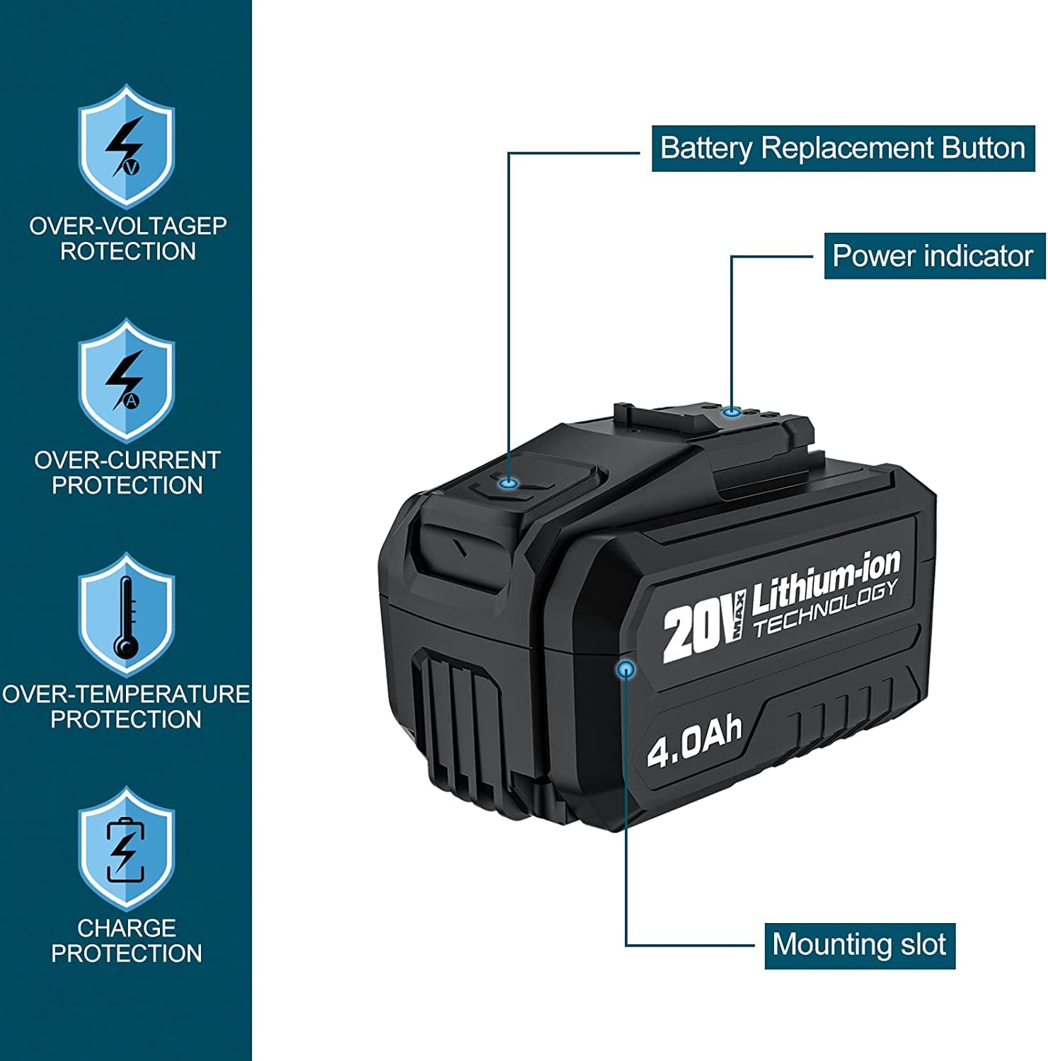 Wesco 20V 4.0Ah Li-ion Battery Pack, WS9940