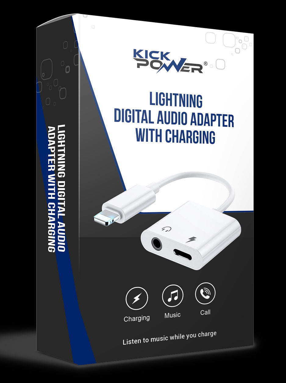 KickPower Lightning 2-in-1 iPhone Audio Adapter, 3.5mm Headphone and Lightning Charger Adapter