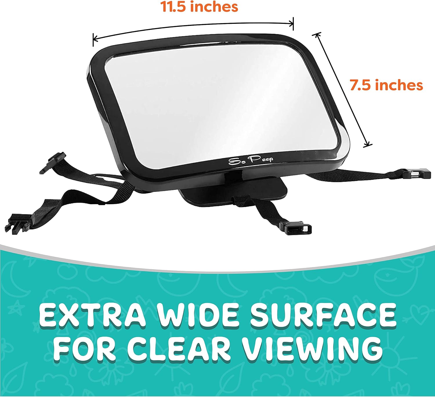 So Peep Adjustable Baby Car Mirror with Wide-Angle View and Headrest Straps for Rear-Facing Infant Car Seats