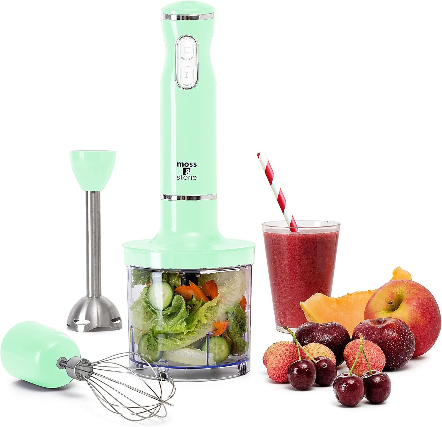 Moss & Stone Stainless Steel 300 Watt Hand Blender with Egg Whisk & Chopper