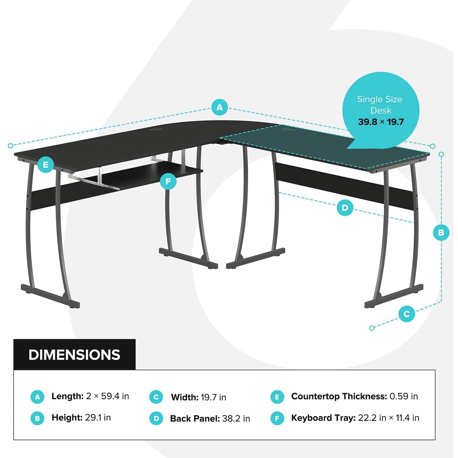 RIF6 L Shaped Modern Computer Home Office Desk w/ Keyboard Tray, Black