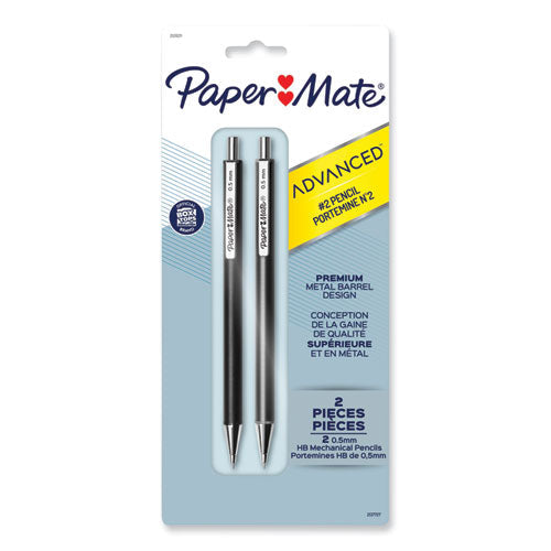 Paper Mate Advanced Mechanical Pencils 0.5 mm, HB (#2), Black Lead, Black; Gray Barrel, 2/Pack