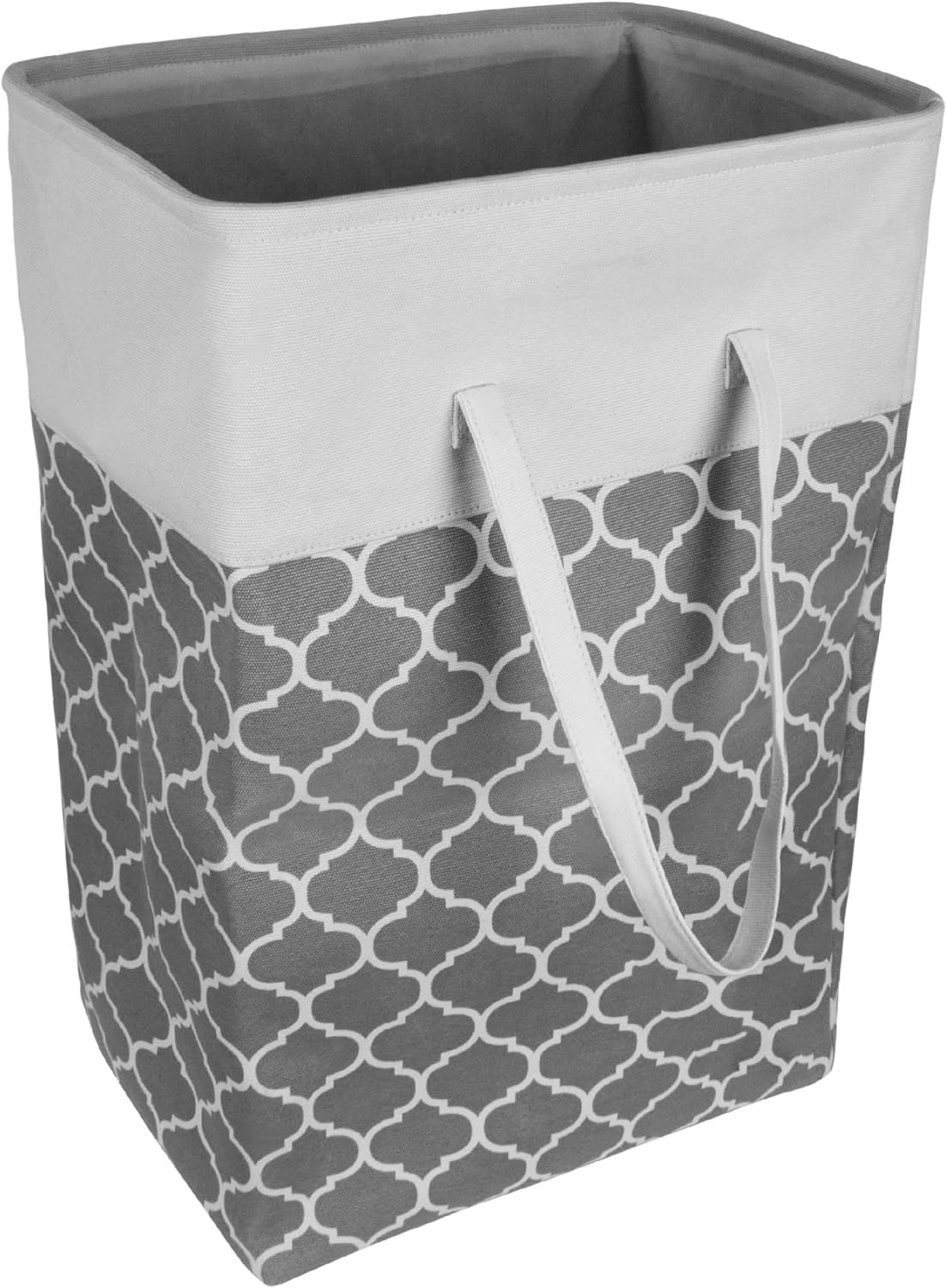 Brookstone Large Laundry Hamper with Handles, Gray/White