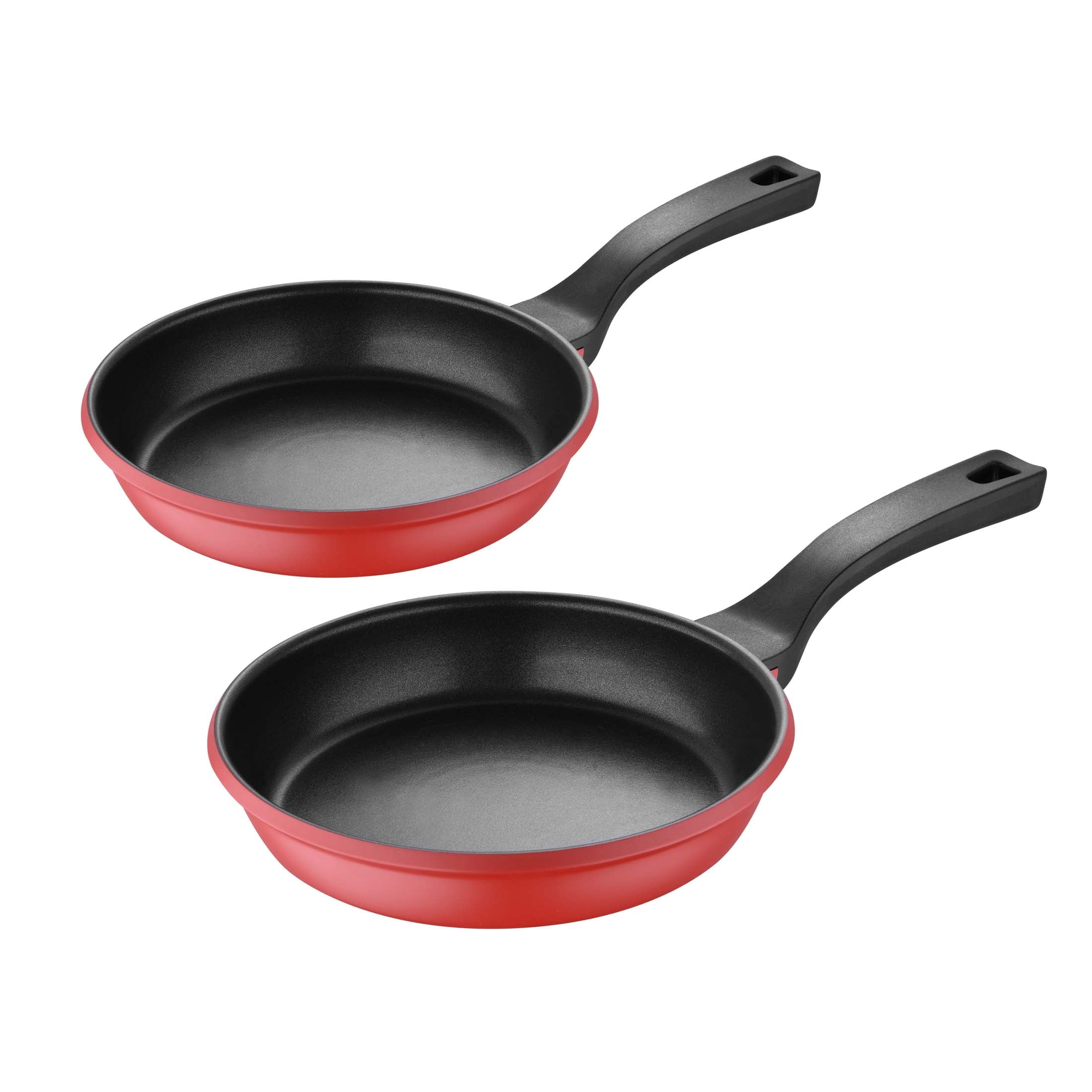 Retro by Bergner - 2 Pc, 10" & 12" Cast Aluminum Non Stick Fry Pans Set, Red