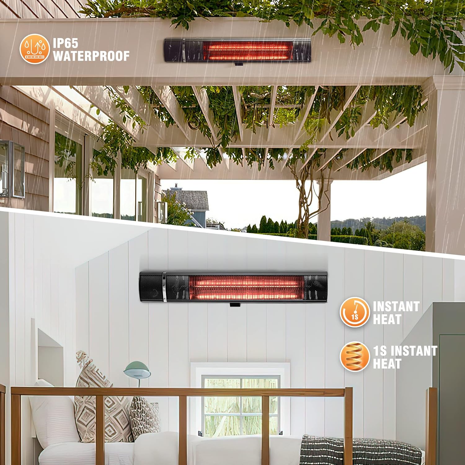 5 Sunday Living 1500W Electric Outdoor Patio Heater with 3 Power Settings, Overheat Protection & Remote