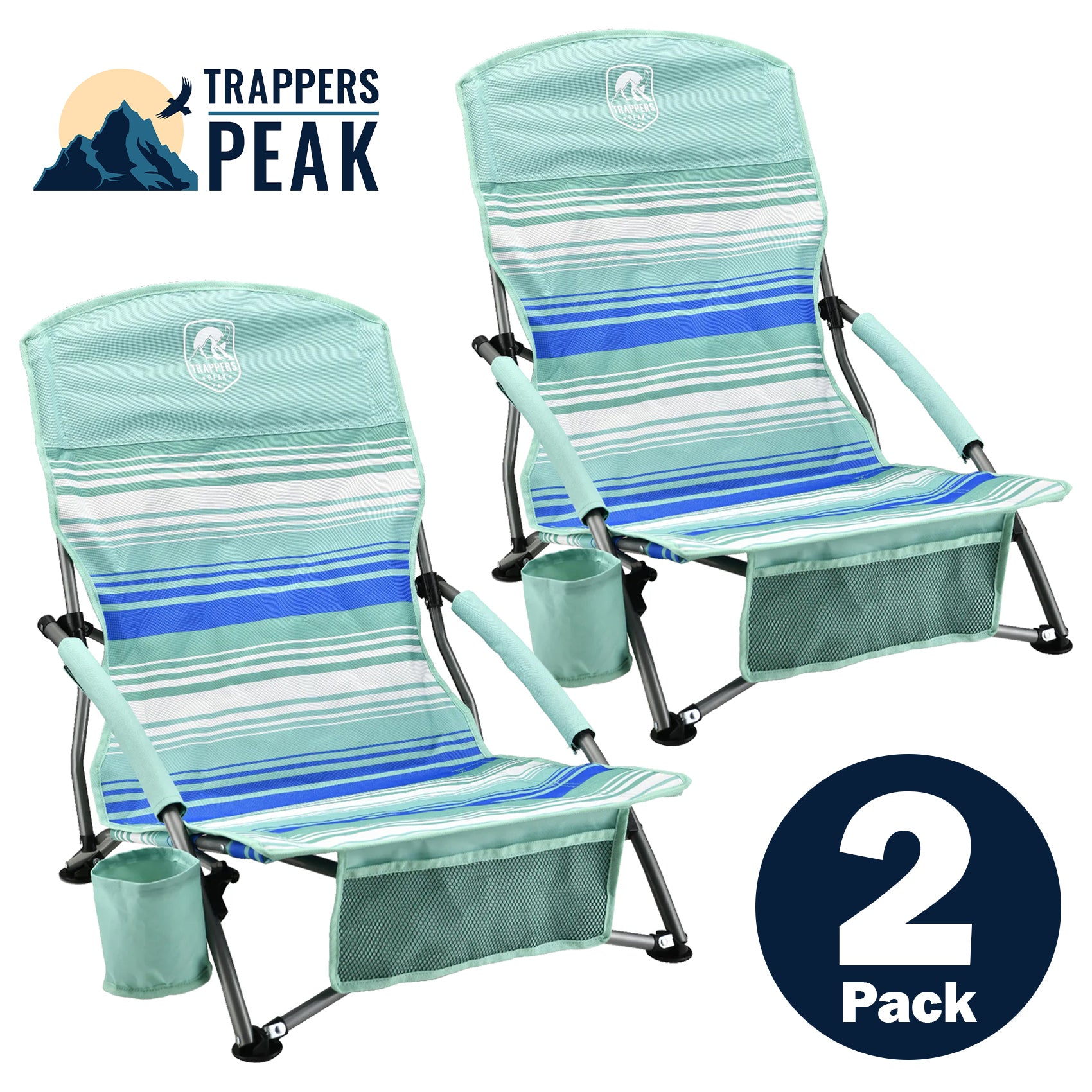 Trappers Peak Low Profile Folding Beach Chair, 2PK