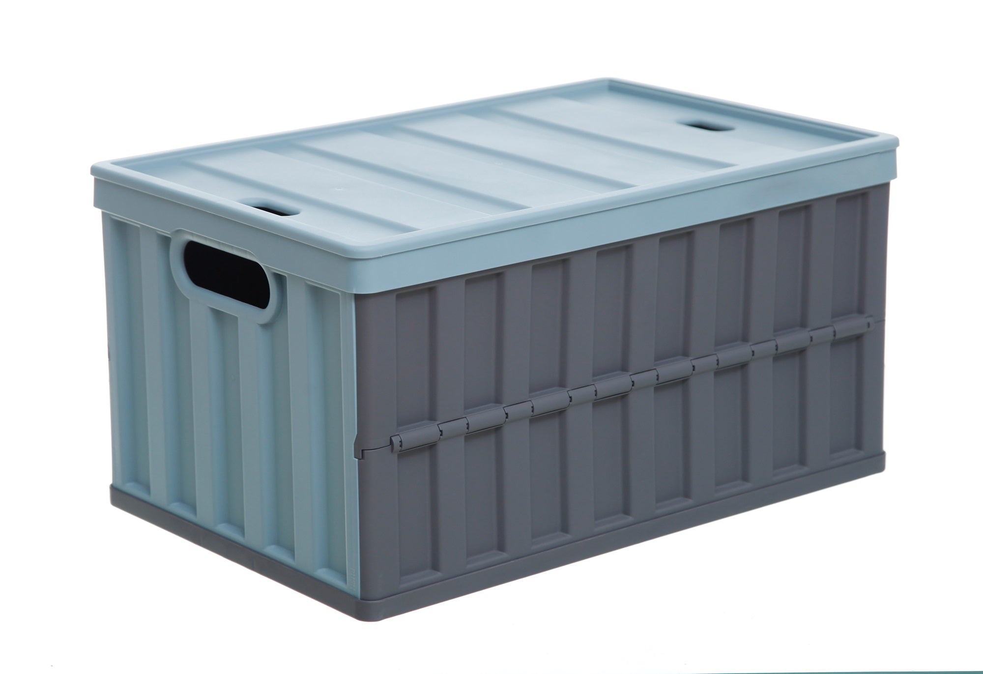 Neat-Living 64L Collapsible Storage Bin w/ Lid, Stackable with Handles, (Blue + Dark Grey)