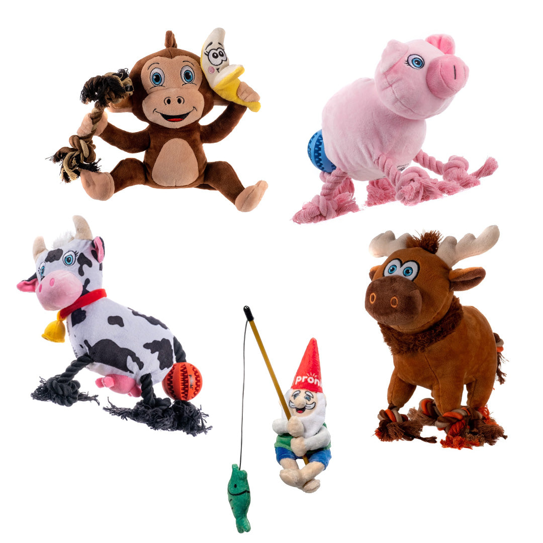 Pronk! Pets, A 5-Pack Assortment of Soft Plush Squeaky Rope Pet Toys, Great for All Breeds