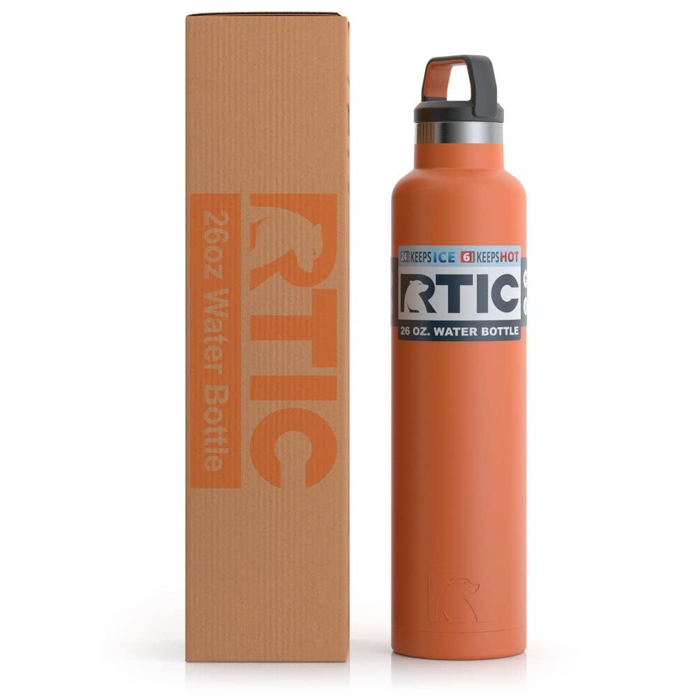 RTIC 26 oz Vacuum Insulated Water Bottle, Metal Stainless Steel Double Wall Insulation, BPA Free Reusable, Leak-Proof Thermos Flask for Hot and Cold Drinks, Travel, Sports, Camping, Burnt Orange