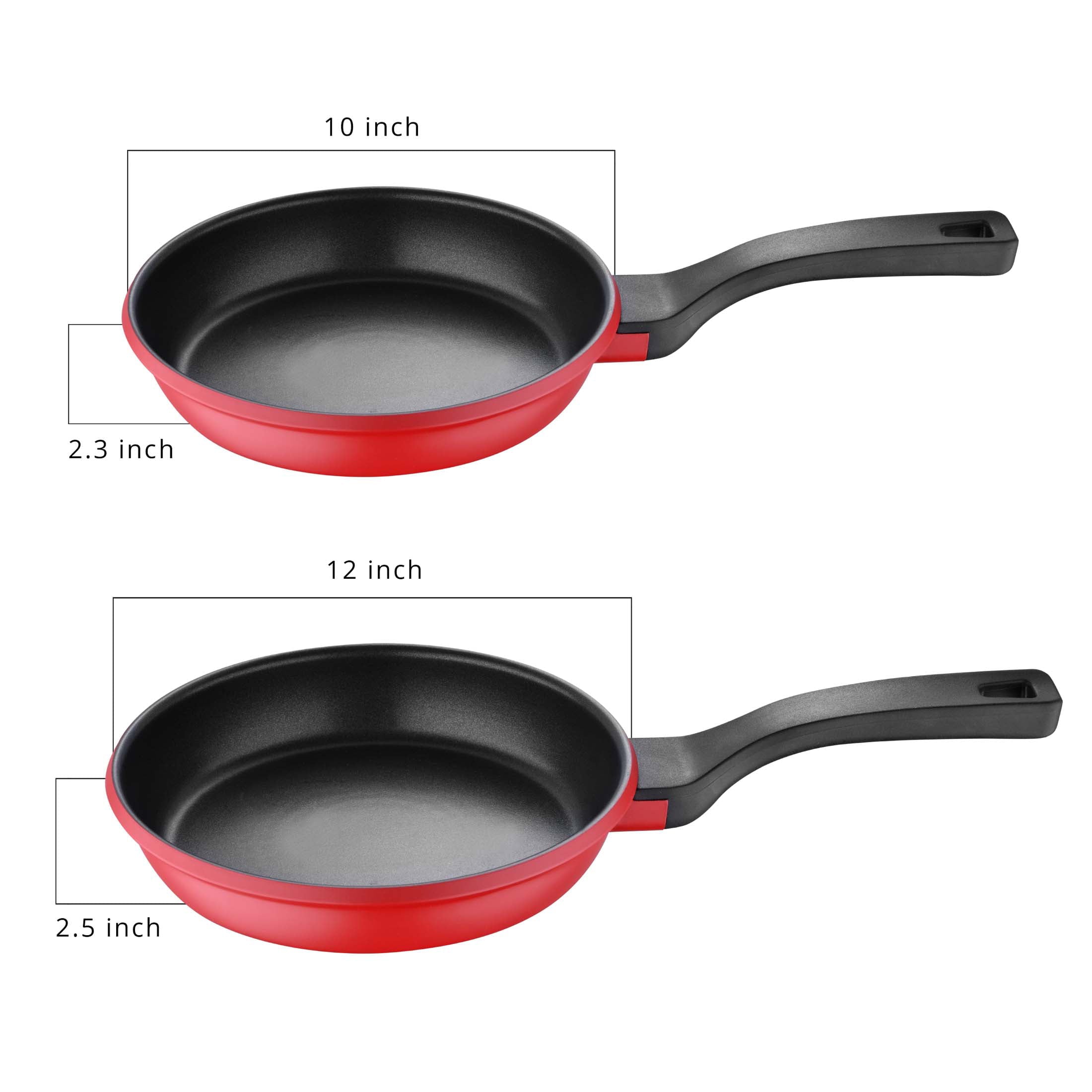 Retro by Bergner - 2 Pc, 10" & 12" Cast Aluminum Non Stick Fry Pans Set, Red