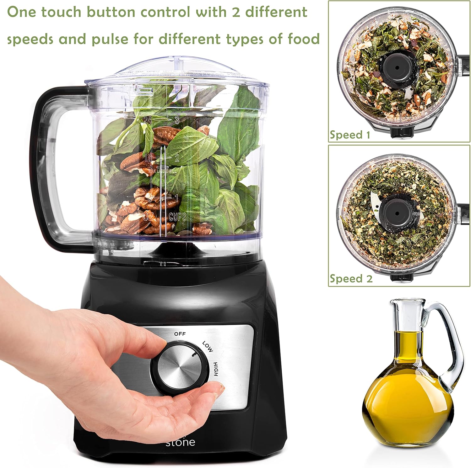 Moss & Stone 3 Cup Mini Food Processor, Strong Vegetable Chopper for Dicing, Chopping, Mincing, & Puree 300 Watts Mini Chopper With 2 Speeds, Perfect Baby Food Processor Black 3 Cups Black