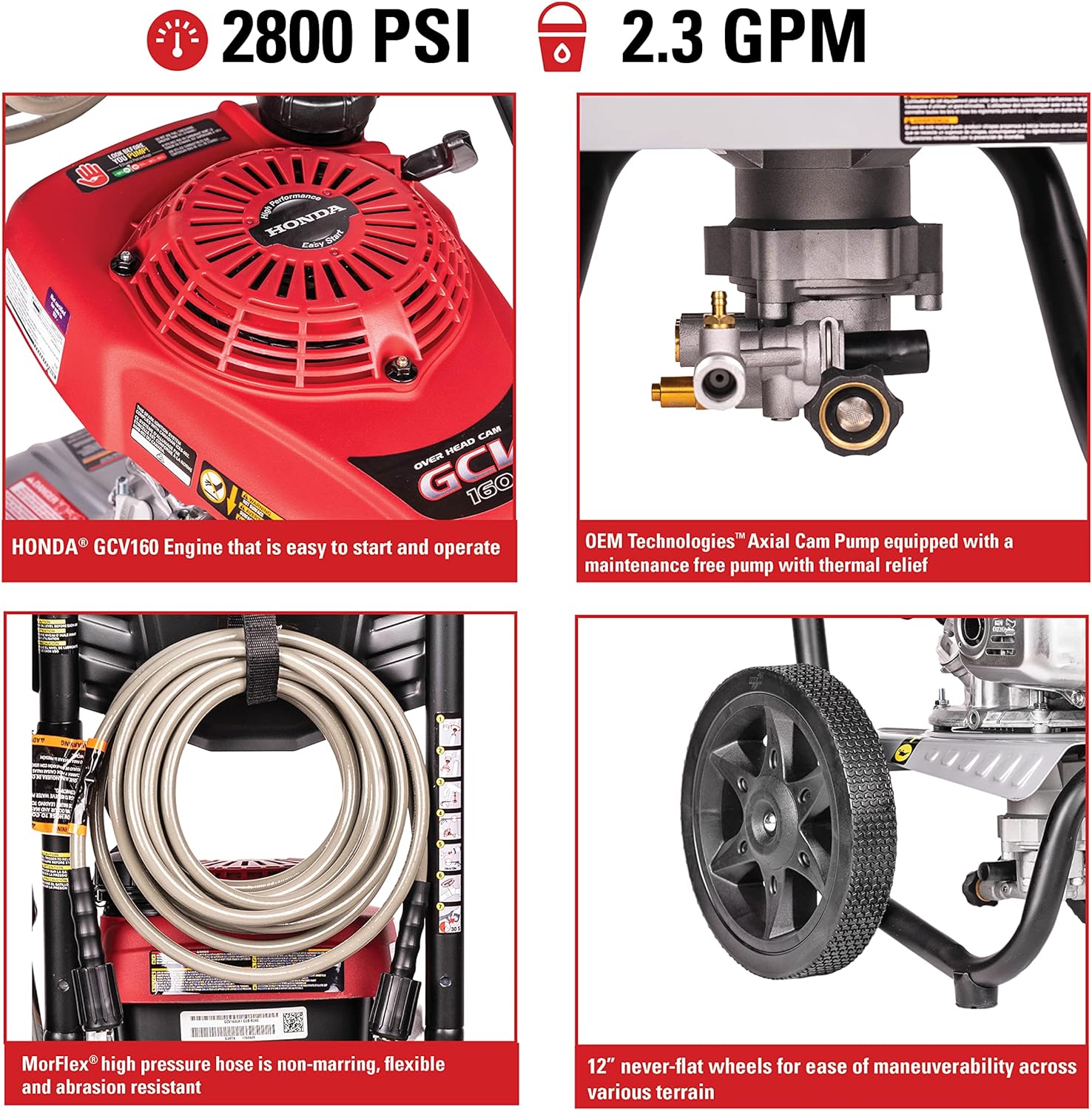 Simpson Cleaning MS60773 MegaShot 2800 PSI Gas Pressure Washer, 2.3 GPM, Honda GCV160 Engine, Includes Spray Gun and Extension Wand, 4 QC Nozzle Tips, 1/4-in. x 25-ft. MorFlex Hose, (Refurbished)