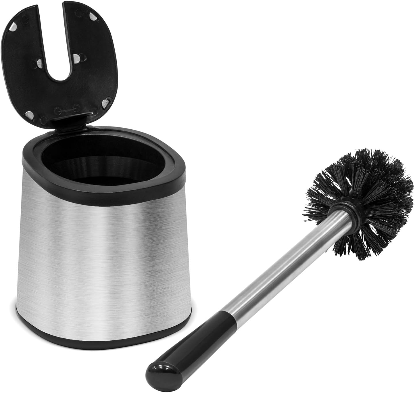 Tatkraft Shy Stainless-Steel Brush, Modern Design with Automatic Closing Lid for Comfort, Rust and Corrosion Proof Premium Quality Toilet Brush, Sturdy and Flexible Brush Fibers