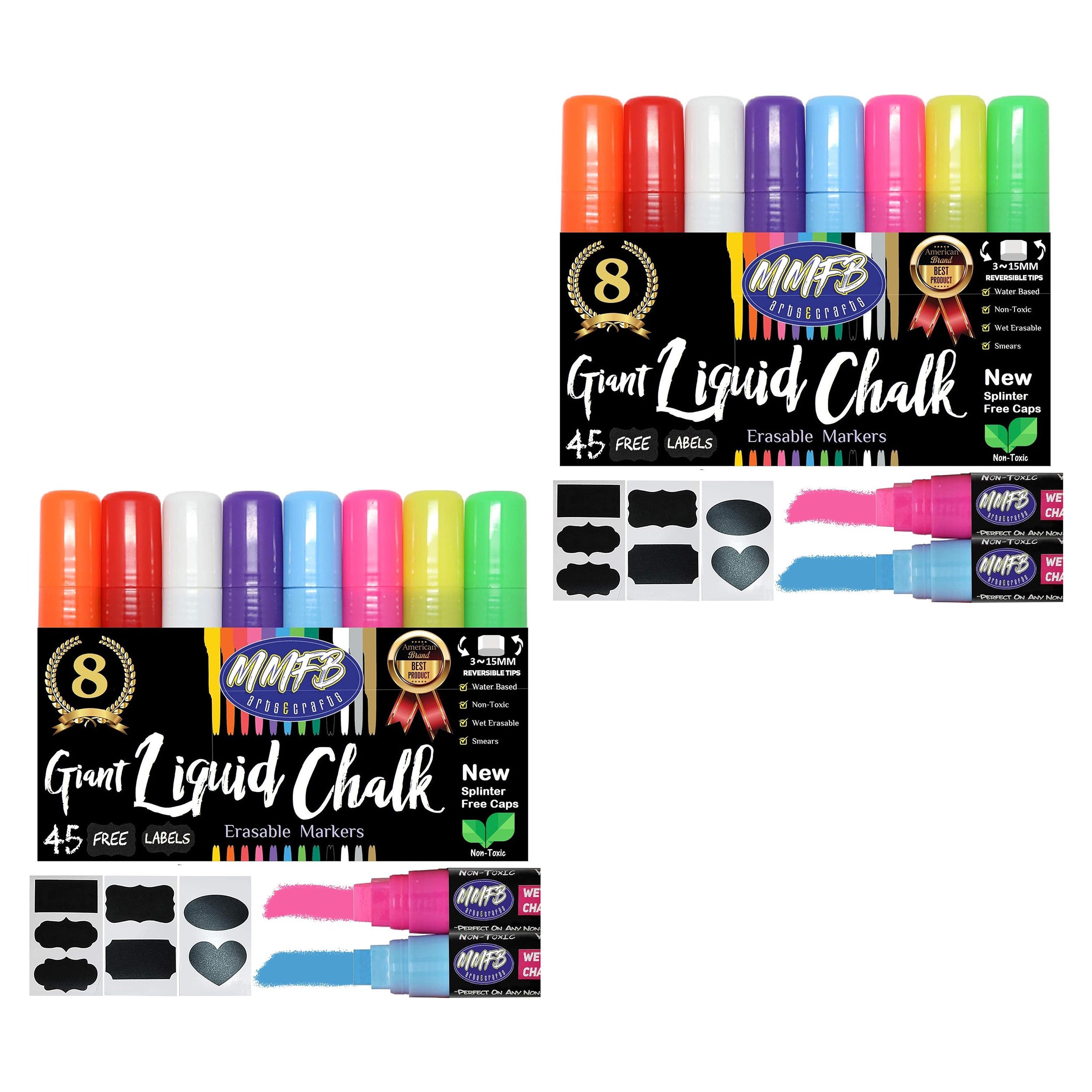 MMFB Arts & Crafts Dual Tip Liquid Chalk Paint Pens, Non-Toxic & Water-Based, 2 Packs of 8