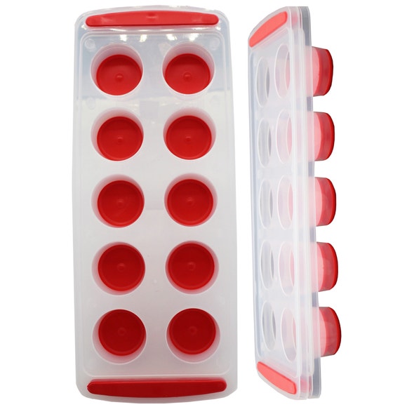 2 Pack Easy Pop Jumbo Round Silicone Ice Cube Trays, Red