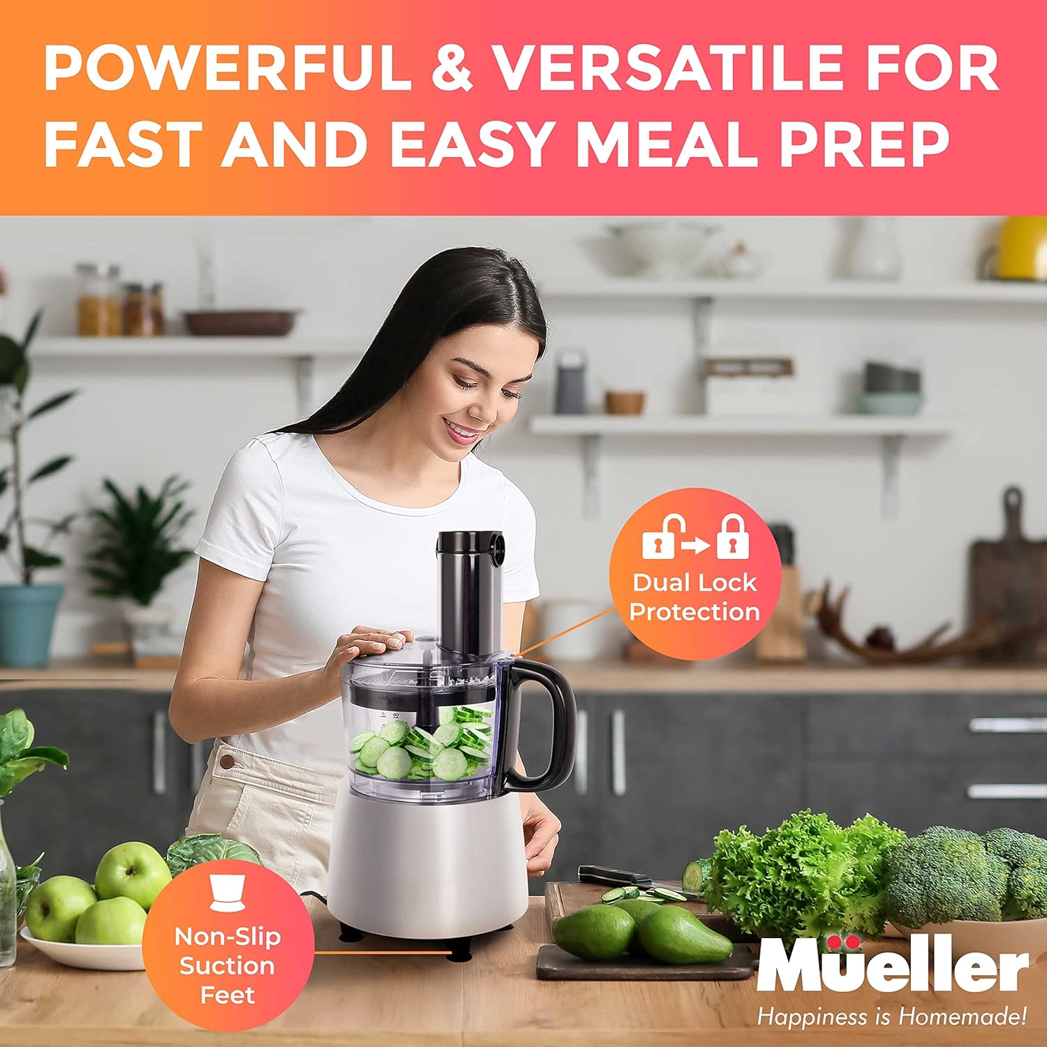 Mueller Ultra Prep 8 Cup Food Processor Chopper for Dicing, Slicing, Shredding, Mincing, and Pureeing