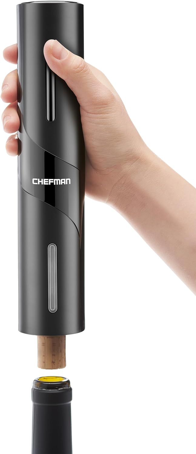 Chefman Battery Operated Electric Wine Opener with Foil Cutter, Pourer, & Vacuum Stopper