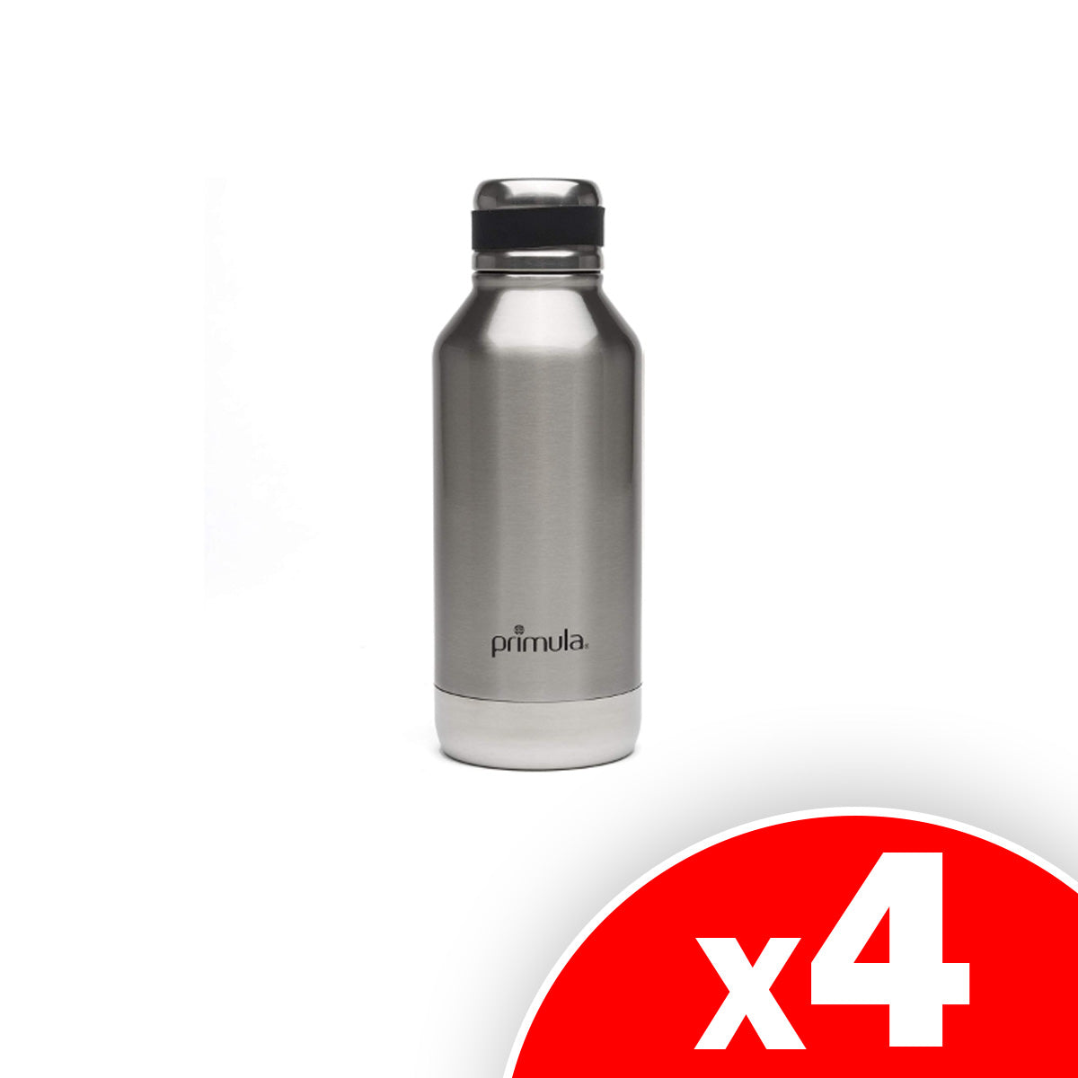 Primula 17 Oz Double Walled Luster Bottle with Leak-Proof Lid - Brushed Silver, 4 Pack