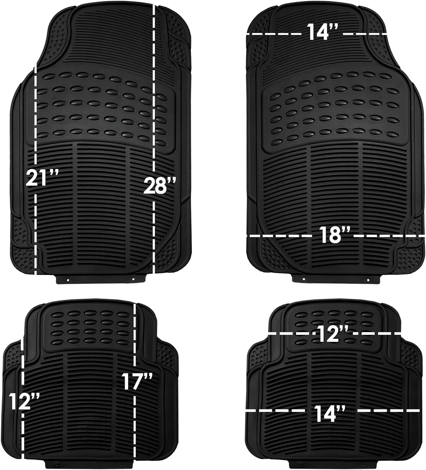 Trapper's Peak Automotive Floor Mats - Heavy-Duty Rubber, Universal Fit Full Set, ClimaProof, Trimmable For Most Cars, Sedan, SUV, Truck, Black FULL SET 4 PCS BLACK