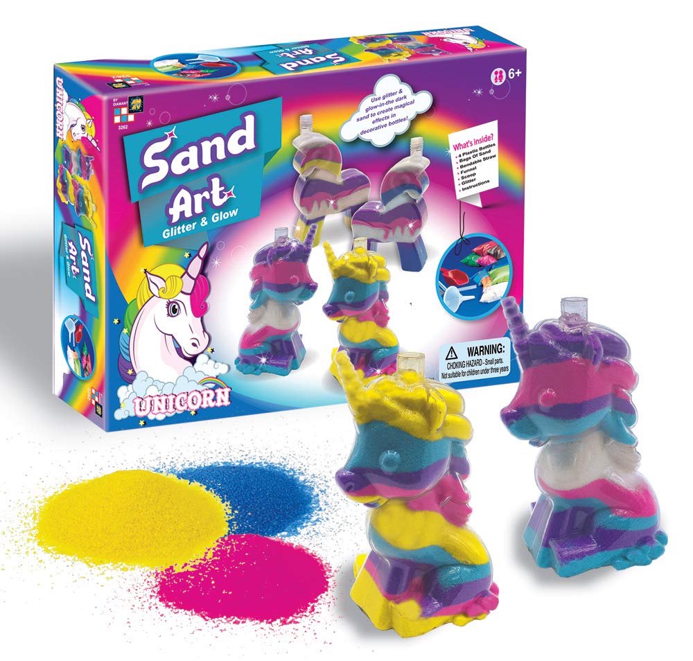 AMAV Unicorn Sand Art Glitter & Glow Kit for Kids, Arts & Crafts Activities. Design Your Own Colorful Unicorns That Glow in The Dark