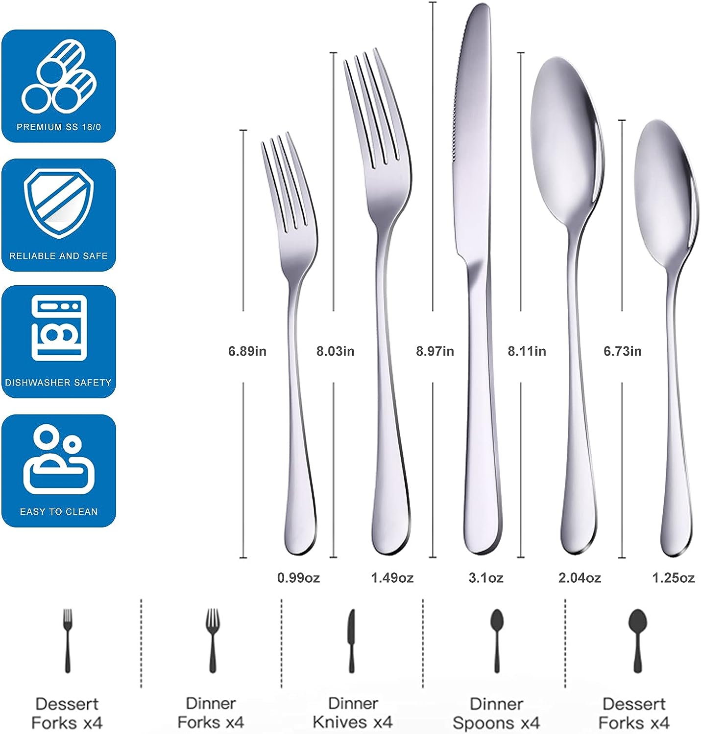 20-Piece Stainless Steel Flatware Set, 8 Pack